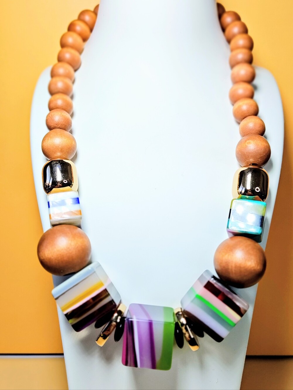 Wood Beaded Statement Necklace